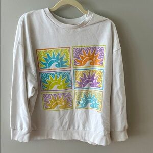 Roxy White Sweatshirt with Colorful Sun Graphics